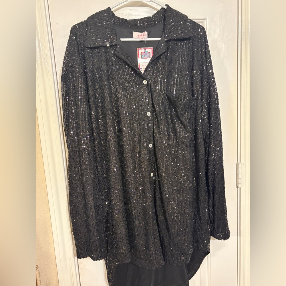 Jess Lea Sequin Button-Up Shirt
